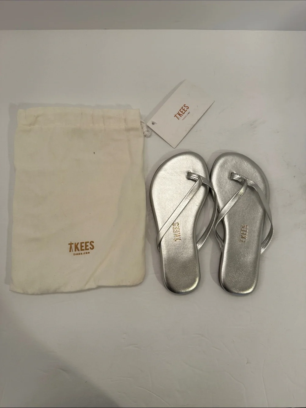 TKEES Kids Silver Thong Flip Flop Sandals Size 11-12